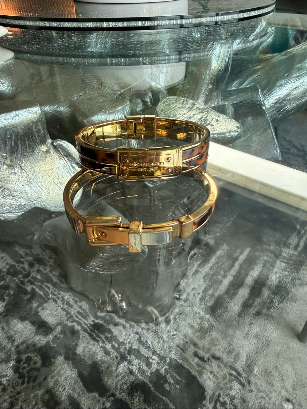 Michael Kors Gold and Tortoiseshell Enamel Hinged Bangle Set